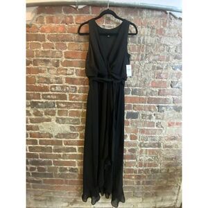 SLNY SL Fashions New York • Black Semi-Shear with liner Gathered Empire Waist V-